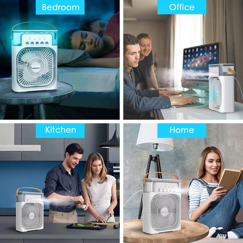 Summer air Cooling Humidifier Water air Cooler 3-in-1 Mini Portable Plastic Add Ice Fan With 7 Color Light