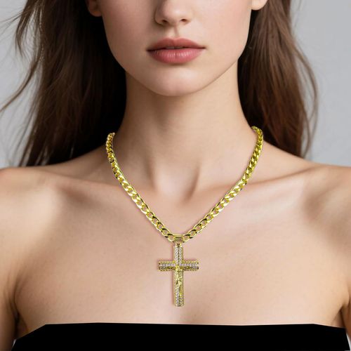 Cross diamond freshwater Cuban chain necklace with pendant