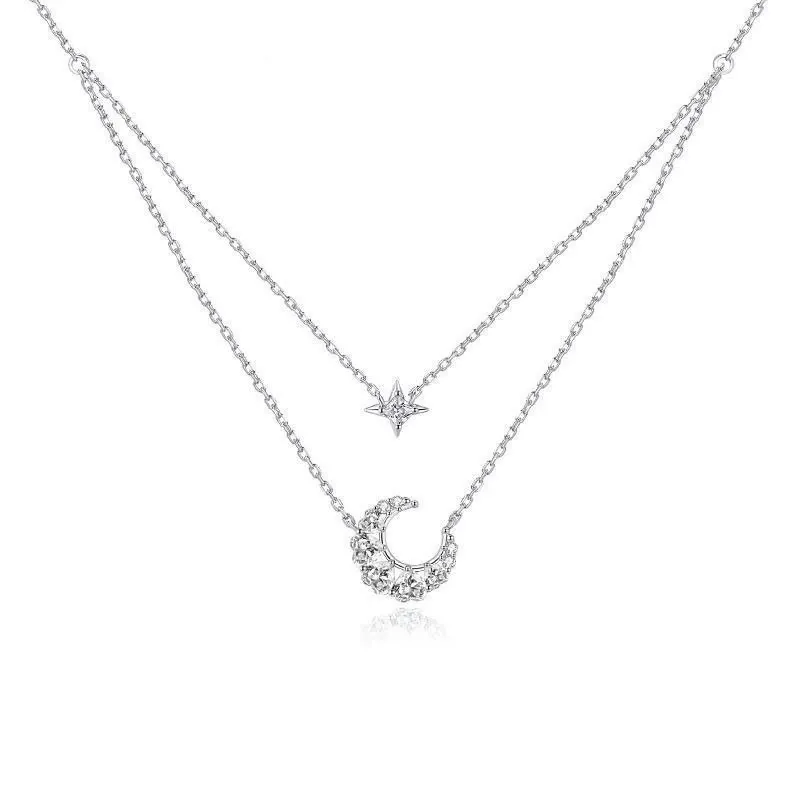 Double-layered star and moon necklace for women, a unique design, a gift for your girlfriend.