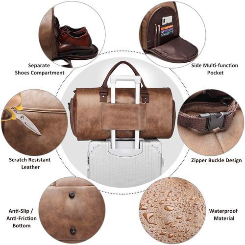 Custom Logo Vintage PU Leather Duffle Bag for Men Portable Foldable Luxury Sport Gym Suit Zipper Closure Large Capacity Outdoor