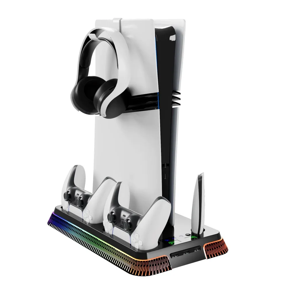 for Play Station5 Gaming Accessories With RGB Light Charging Station Stand for PS5 Slim Game Controller Cooling Fan