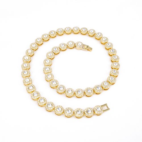 Mens Jewelry Hip Hop Full Diamond Round 45cm   Zircon Necklace for Men Women Gold Plated Zinc Alloy Chain Accessory for