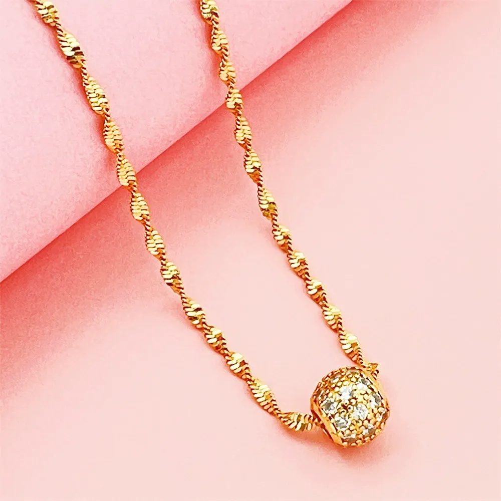 24K gold-plated necklace, copper base with vacuum plating, women's lucky bead necklace.