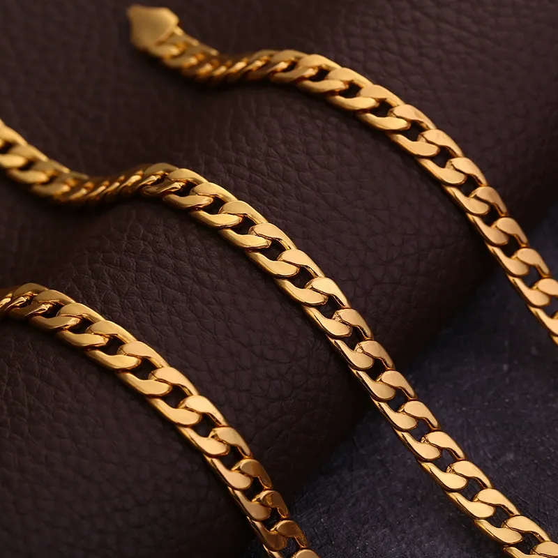 Stainless steel necklace, titanium steel decoration, Cuban chain 18K gold, men's necklace width 6MM