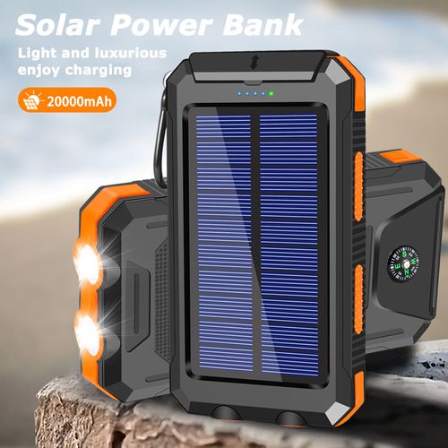 10000mah  with Solar Panel Portable Powerbank Dual USB Cell Phone Charger External Battery Power Bank with Light