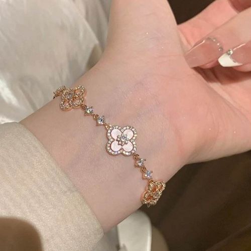Zircon Hollow Out Adjustable Bracelet Temperament Clover Fashion Bracelet for Women