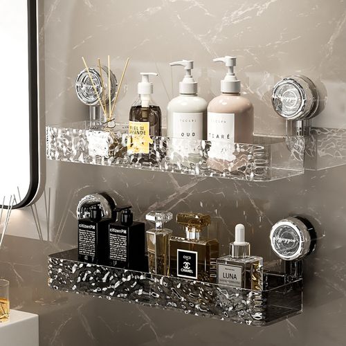 Corrugated Bathroom Suction Cup Storage Rack No Punching Bathroom Wall Mounted Storage Shelf Organizing Rack Special for tiles and glass