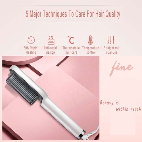 Hair Straightener Brush Flat Iron for Women Anti-Scald and Anti-Frizz Ceramic Hair Straightening Comb Professional Salon at Home