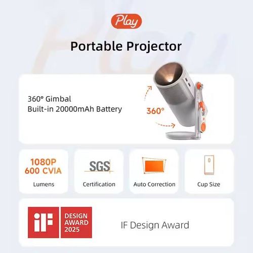 2025 XGIMI Play 6 1080P Projector Portable 600 CVIA Lumens Cinema Integrated Hidden Stand Rechargeable Smart HD Home Theater