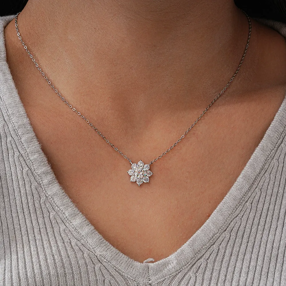 Moissanite necklace for women, classic sunflower and snowflake necklace