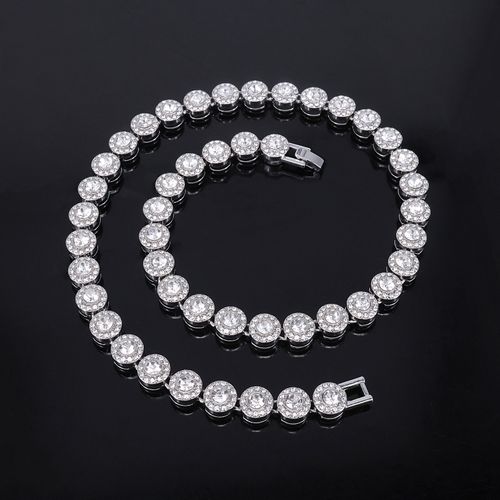 Mens Jewelry Hip Hop Full Diamond Round 45cm   Zircon Necklace for Men Women Gold Plated Zinc Alloy Chain Accessory for