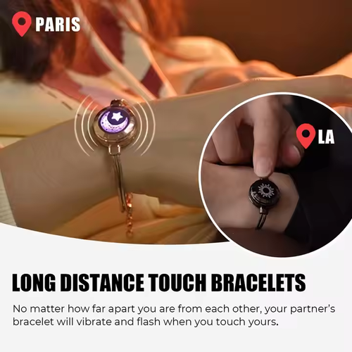Sun Moon Matching Bracelets - Smart Vibration & LED Flash Couple Set for Long Distance Relationship Gifts .