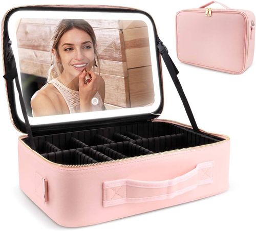 Large Capacity Portable Travel Makeup Storage Bag Fashion Cosmetic Box PU Makeup Bag with Led Mirror