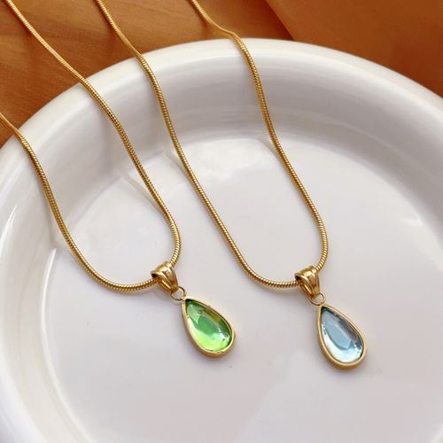 Niche French Style Collarbone Chain Pretty Titanium Steel Water Drop Glass Hypoallergenic Necklace for Women Fashion Jewelry