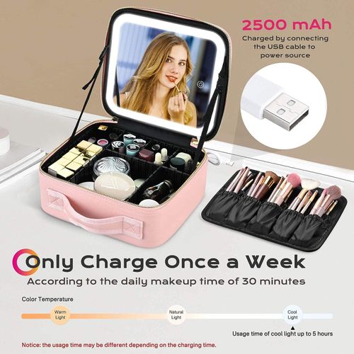Large Capacity Portable Travel Makeup Storage Bag Fashion Cosmetic Box PU Makeup Bag with Led Mirror