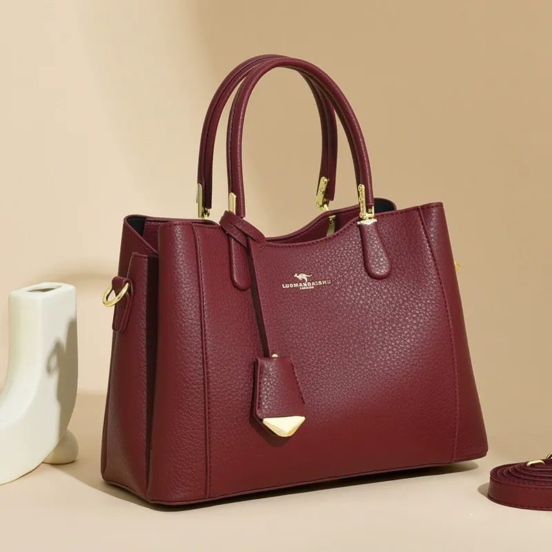 Large-capacity shoulder bag, ladies' handbag, middle-aged women's bag, soft leather fashion women's bag