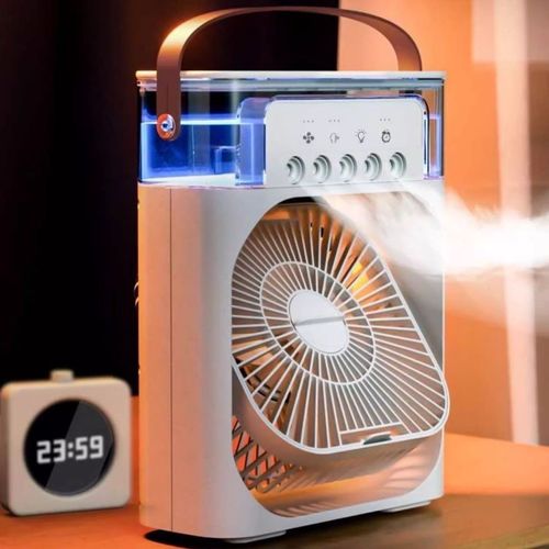Summer air Cooling Humidifier Water air Cooler 3-in-1 Mini Portable Plastic Add Ice Fan With 7 Color Light