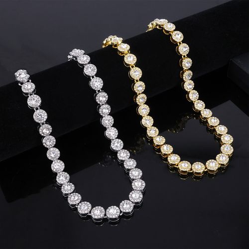 Mens Jewelry Hip Hop Full Diamond Round 45cm   Zircon Necklace for Men Women Gold Plated Zinc Alloy Chain Accessory for