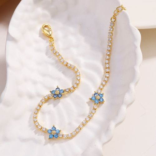 Five-petal flower bracelet Blue zircon inlaid bracelet Simple sweet ladies bracelet