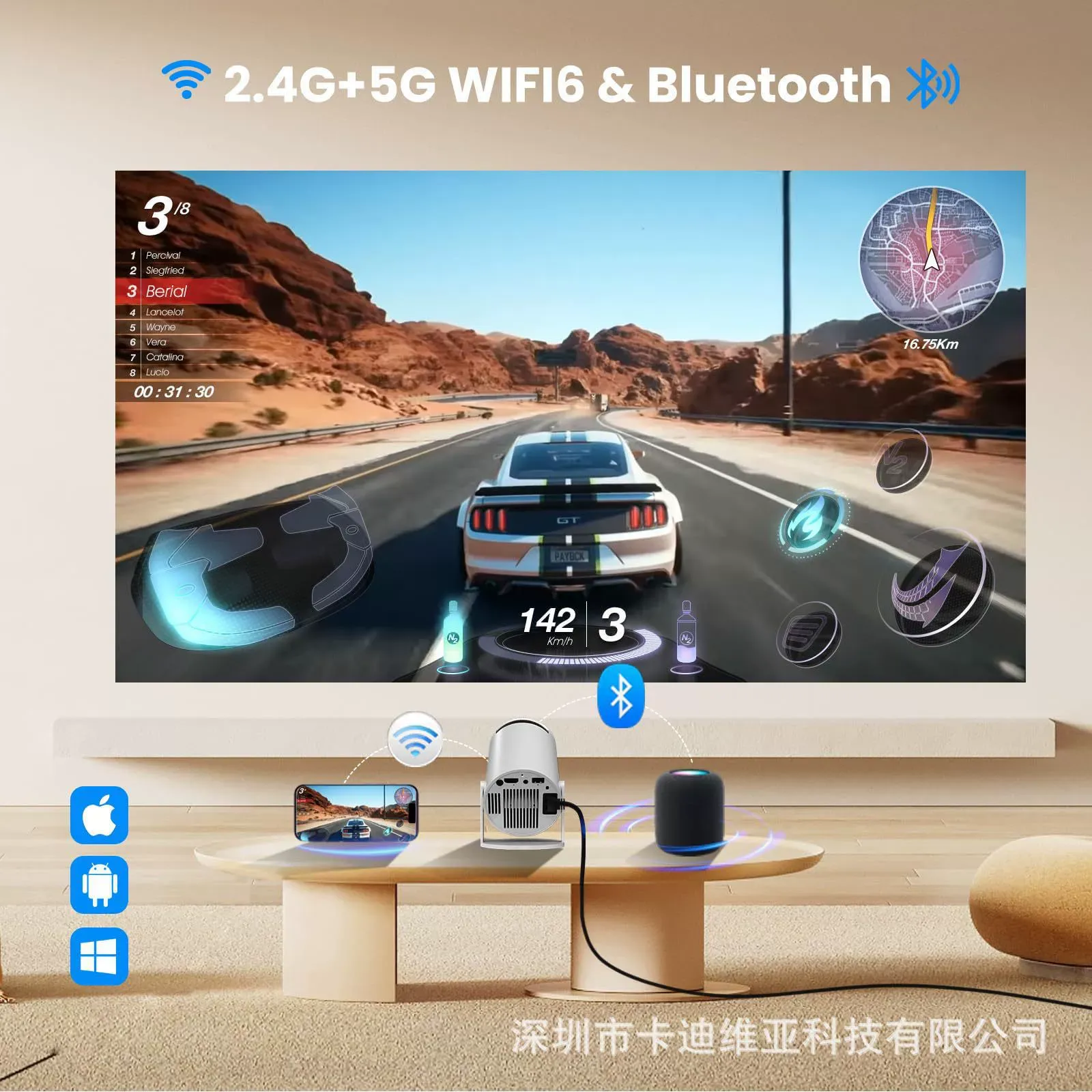 New HY300 4K WiFi HD Android 13 Version 5G Bluetooth Portable Home Mini Projector