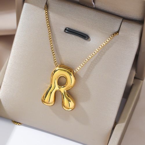 Stainless Steel Smooth Surface Balloon Letter Bubble Chubby Cute R English Letter Pendant Necklace