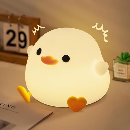 Cute Bean Duck Soft Silicone Patting Night Light With Touch Sensor USB Rechargeable Bedside Table Lamp for Bedroom Living Room