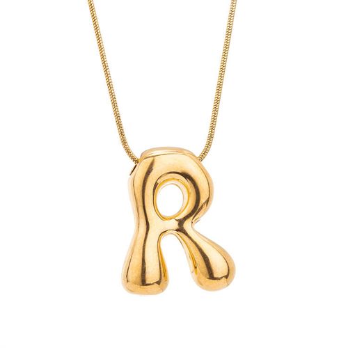 Stainless Steel Smooth Surface Balloon Letter Bubble Chubby Cute R English Letter Pendant Necklace