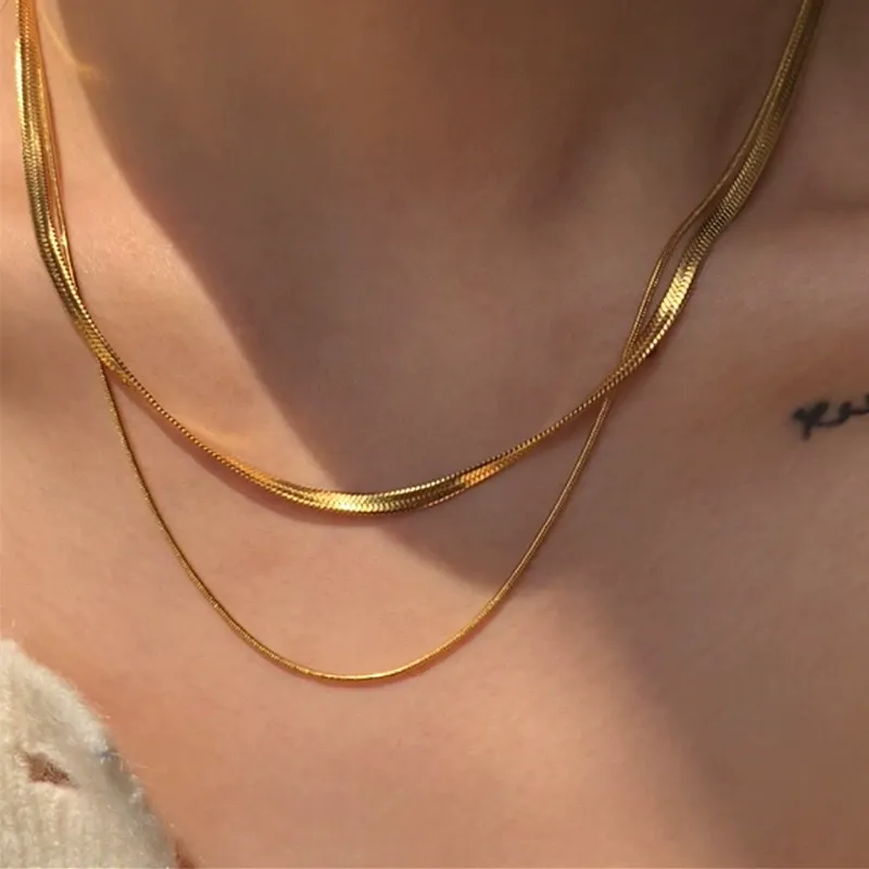 Stacked snake bone necklace for women, elegant clavicle necklace