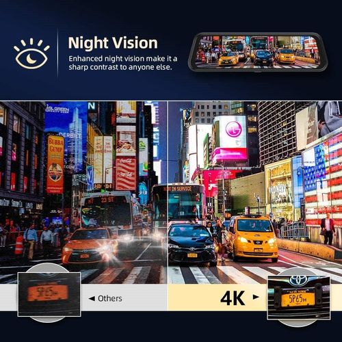 Mirror Dashcam 4K 10 Inch Car Mirror Dash Cam Front and Rear 4K with Dual Lens Wifi Night Vision Parking Monitor Sensor