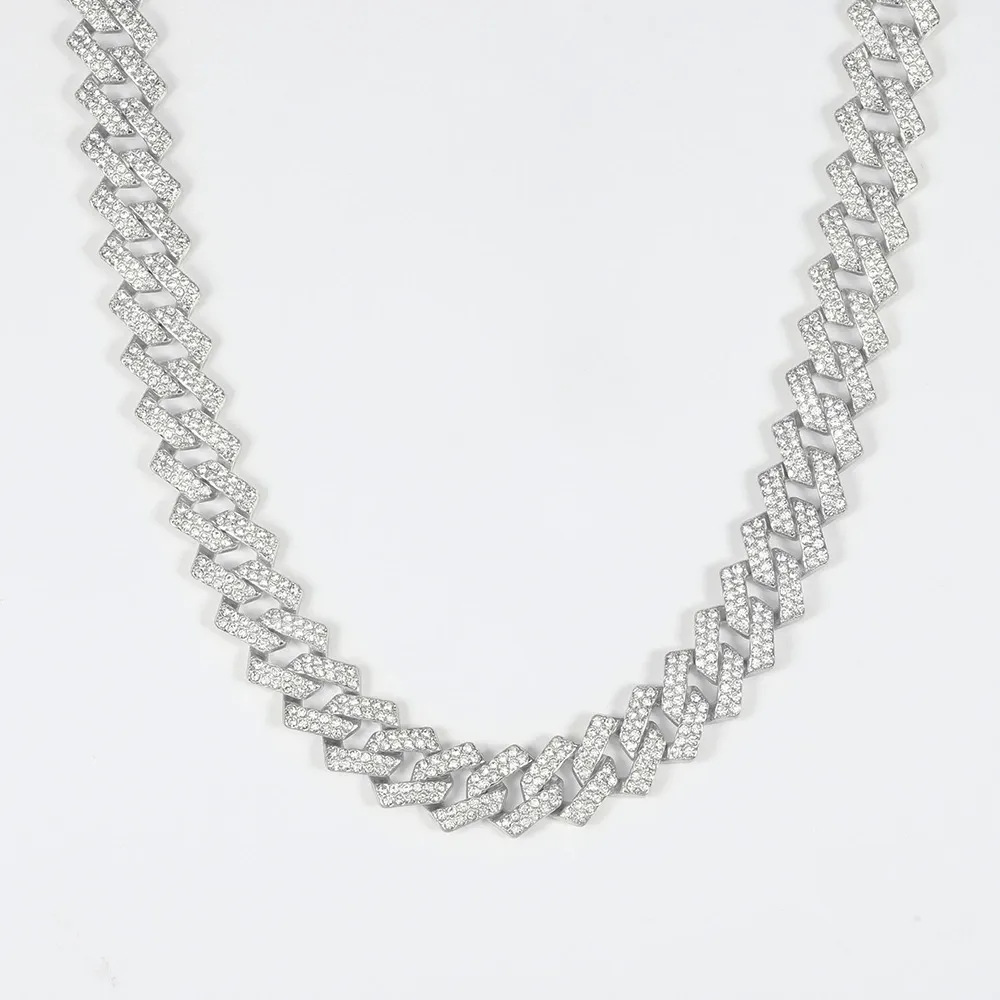 Alloy Cuban chain zircon necklace, high quality 14mm zircon necklace