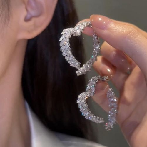 Fashion Zircon Heart Earrings Temperament Luxury High Grade Earrings Fashion Personalized Versatile Design Earrings