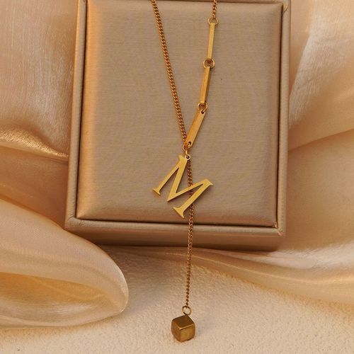 European American Explosion-Style Women's Necklace High-End Titanium Steel Tassel Clavicle Chain M Letters Stainless Steel
