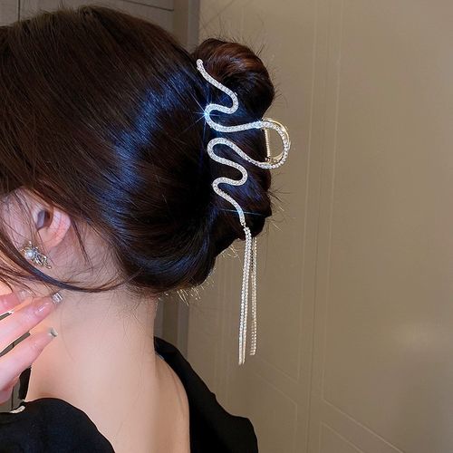 Light luxury rhinestone grab clip, high-grade tassel chain, shark clip headdress