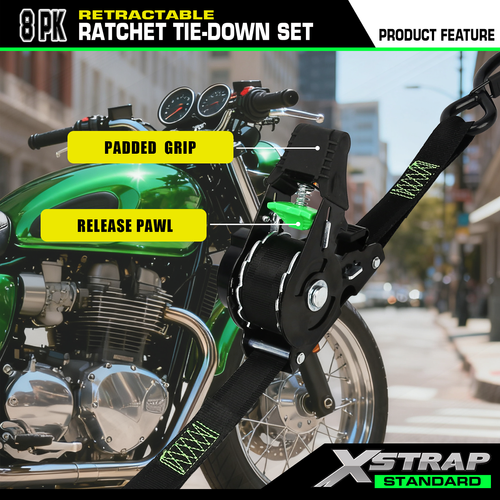 Automatic Strap 25 mm 1500 Lbs Self Retracting Motorcycle Tie Down Auto Retractable Ratchet Straps with S Hook