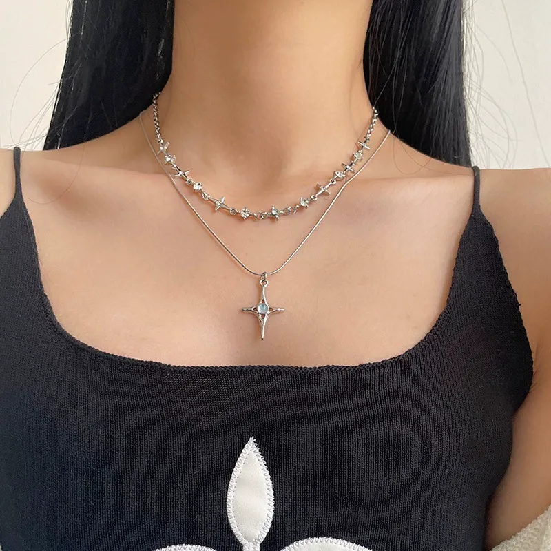 Cross necklace, titanium steel, no fading, double layer