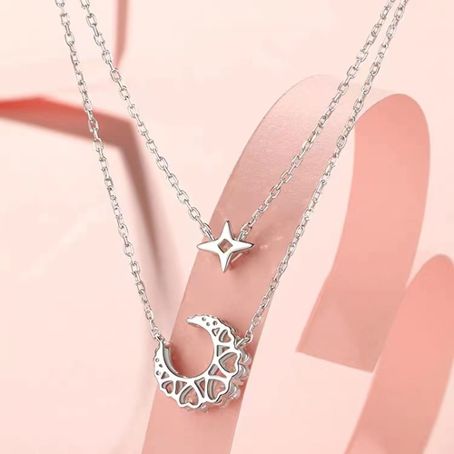 Double-layered star and moon necklace for women, a unique design, a gift for your girlfriend.