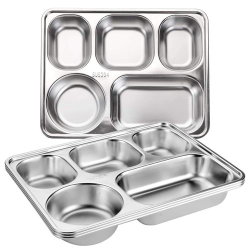Stainless steel five-grid fast food tray, thickened grid, tray, vegetable plate, baking tray