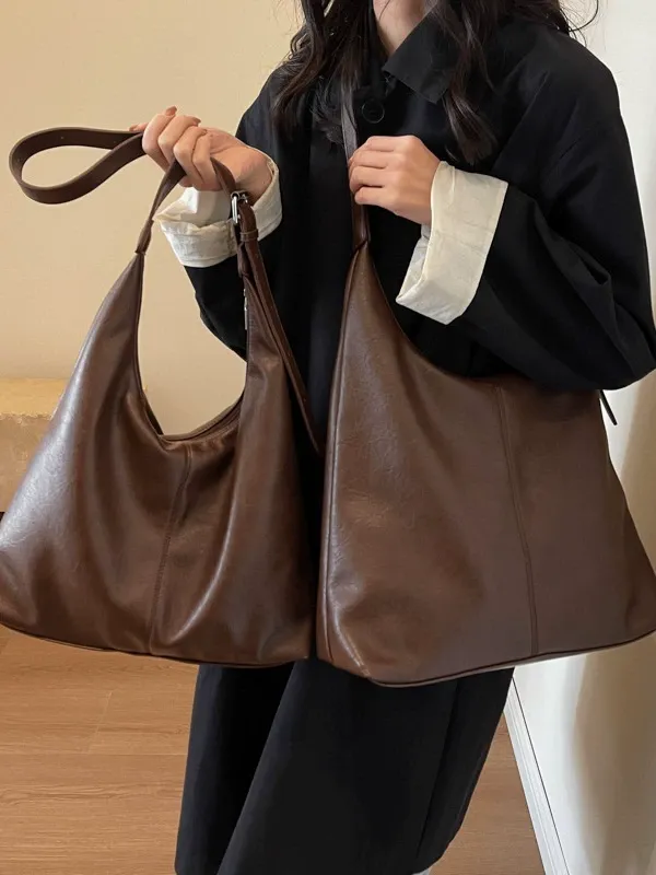 Vintage Women's Tote Bag 2025 Popular Korean Style with Zipper Closure Underarm Bag