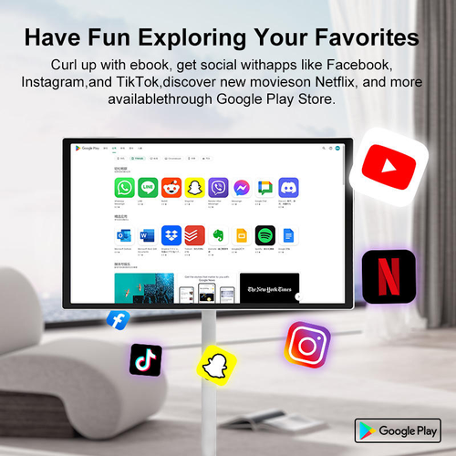 Rechargeable Moveable Android Monitor Built-In 4h Battery Rollable Smart Touch Screen 21.5 Inch and 27 Inch Televisions Tv