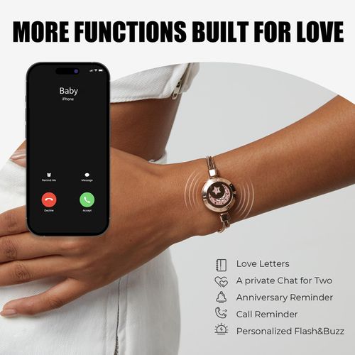 Sun Moon Matching Bracelets - Smart Vibration & LED Flash Couple Set for Long Distance Relationship Gifts .