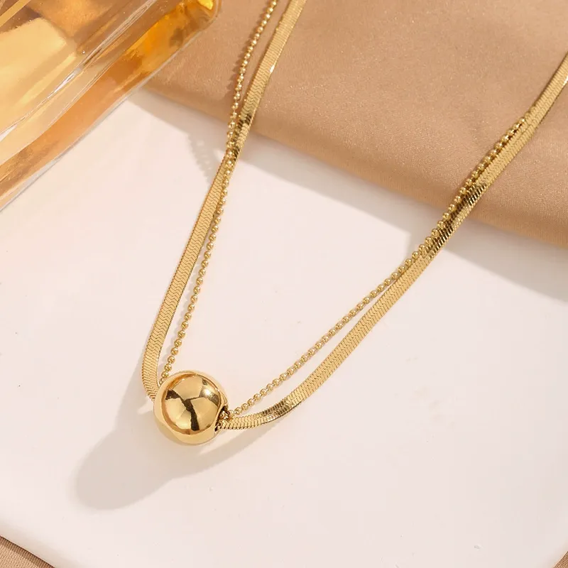 Lucky ball double-layer gold-plated necklace does not fade