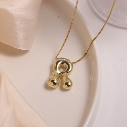 Stainless Steel Smooth Surface Balloon Letter Bubble Chubby Cute R English Letter Pendant Necklace