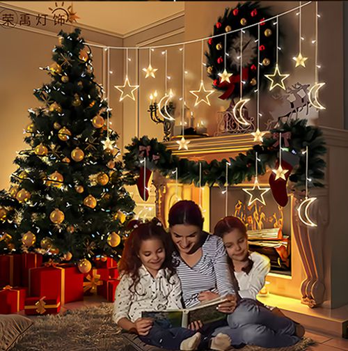 2.5m led curtain light string star moon decorative light outdoor stall camping atmosphere light Christmas garden small colored light
