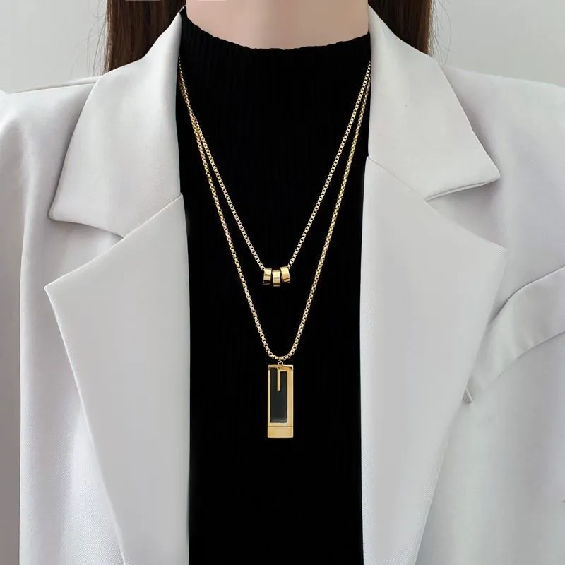 High-end double-layer sweater chain Fashionable titanium steel necklace