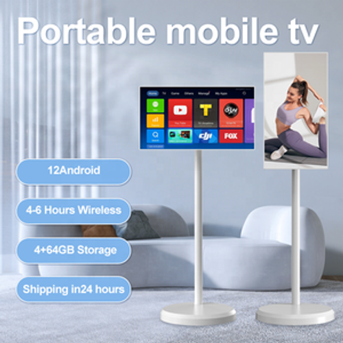 Rechargeable Moveable Android Monitor Built-In 4h Battery Rollable Smart Touch Screen 21.5 Inch and 27 Inch Televisions Tv