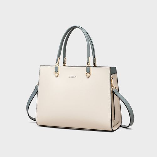 Fashion trend beige simple tote bag messenger bag large size genuine leather women's handbag