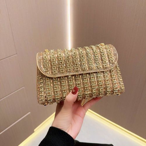 ladies diamond glitter chain crossbody clutch purse bag gold handbag for wedding party