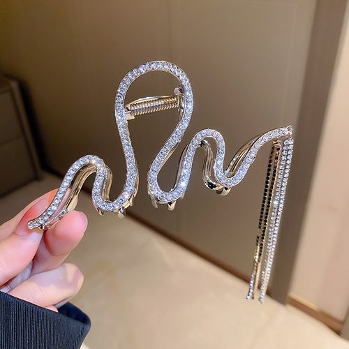 Light luxury rhinestone grab clip, high-grade tassel chain, shark clip headdress