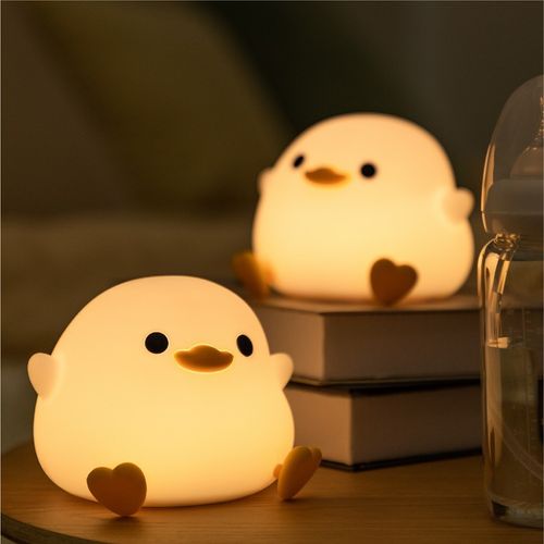 Cute Bean Duck Soft Silicone Patting Night Light With Touch Sensor USB Rechargeable Bedside Table Lamp for Bedroom Living Room