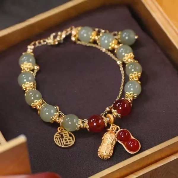 Trend Cute Shiny Peanut Charm Beaded Bracelet Good Luck